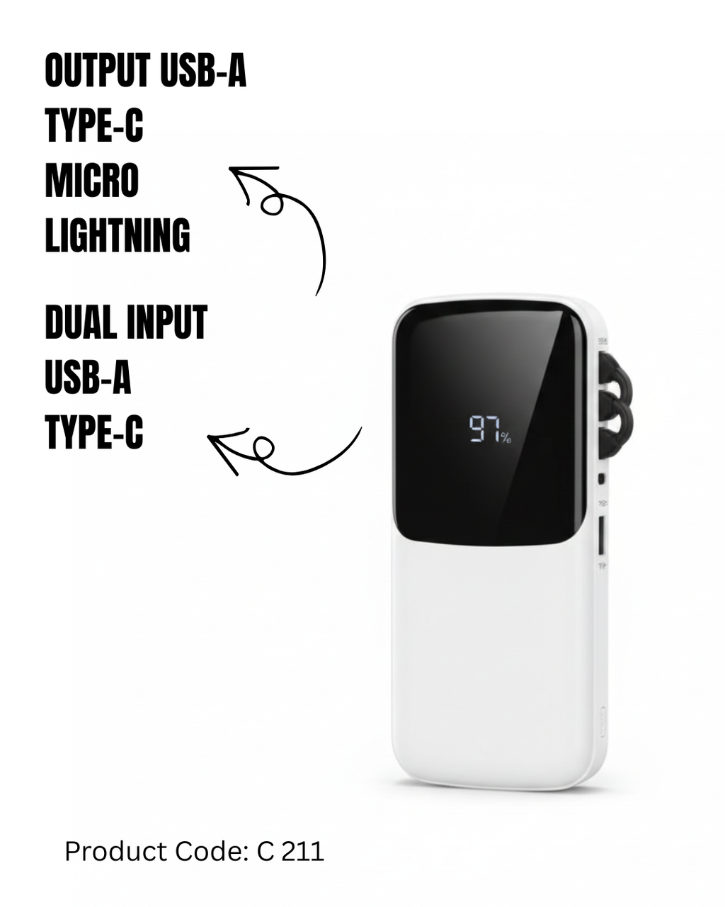 10000mAh Power Bank with Integrated Cables | 22.5W