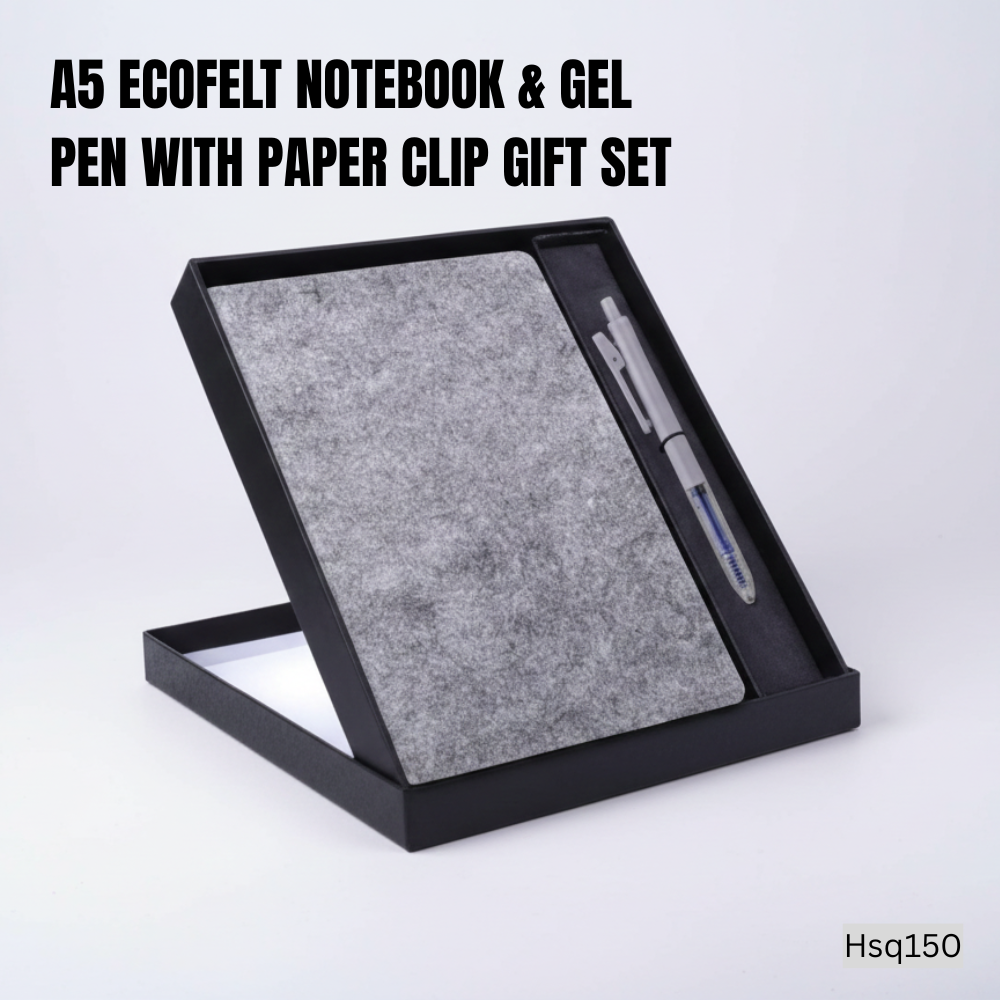 EcoFelt Notebook Gift Set – A5 Eco Notebook with Paper Clip Gel Pen