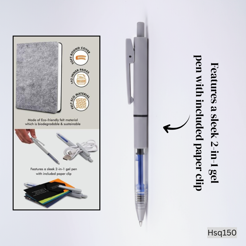 EcoFelt Notebook Gift Set – A5 Eco Notebook with Paper Clip Gel Pen