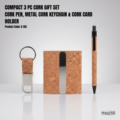Eco Cork Gift Set – Cork Pen, Metal Cork Keychain & Cork Card Holder