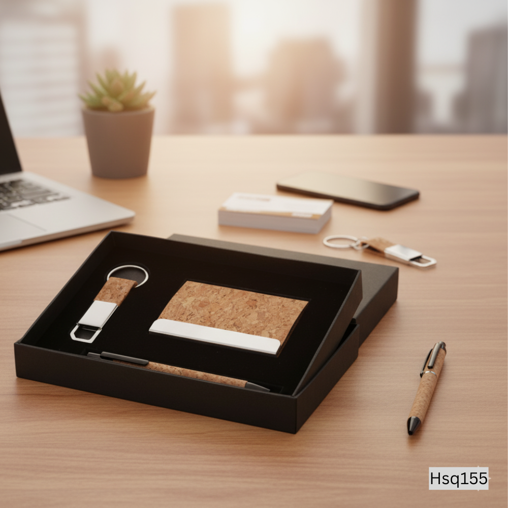 Eco Cork Gift Set – Cork Pen, Metal Cork Keychain & Cork Card Holder