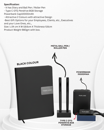 5 in 1 Corporate Gift Set with Diary, Power Bank, Pen & OTG Pen Drive