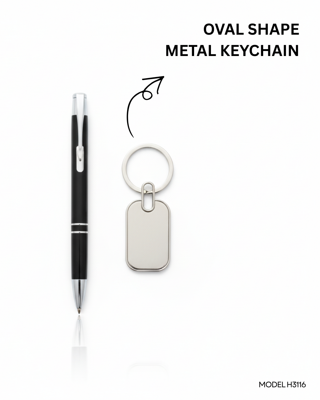 2 in 1 Gift Set – Metal Ball Pen & Oval Shape Metal Key Chain
