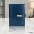 Blue leather notebook with a buckle
