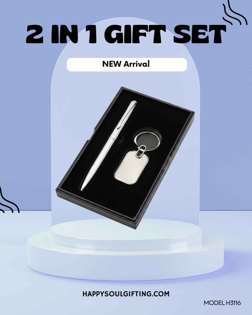 2 in 1 Gift Set – Metal Ball Pen & Oval Shape Metal Key Chain