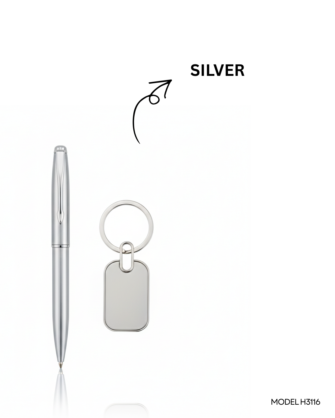 2 in 1 Gift Set – Metal Ball Pen & Oval Shape Metal Key Chain