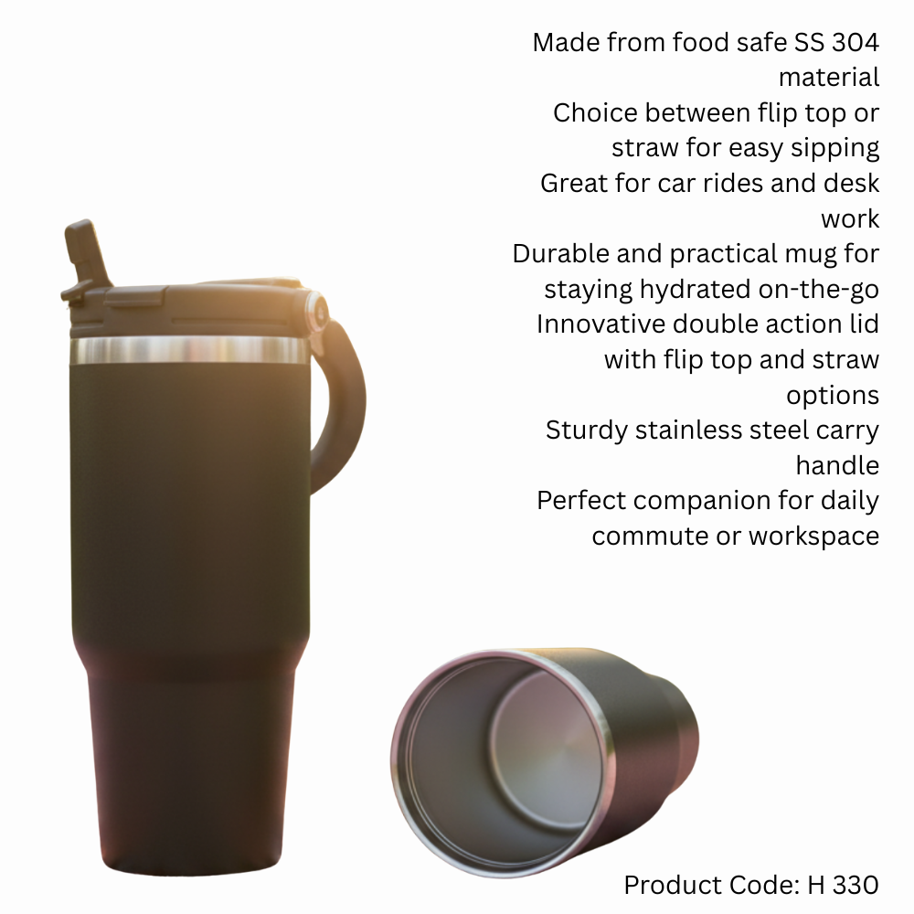 Car & Desktop Vacuum Mug 890ml | SS 304 | Flip & Straw Lid