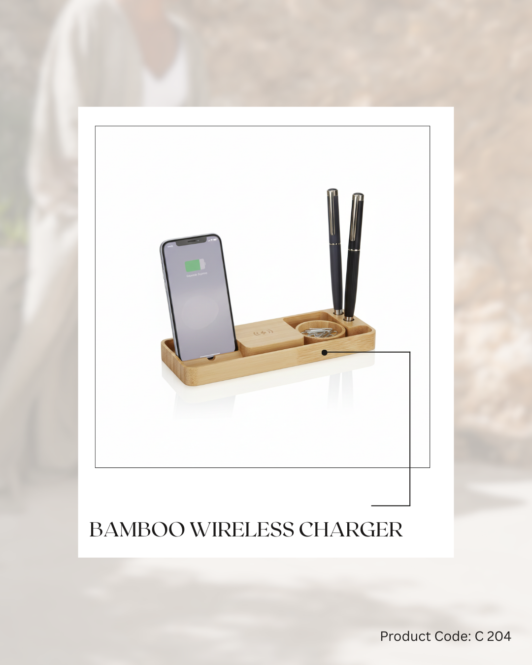 15W Bamboo Wireless Charging Desk Organizer