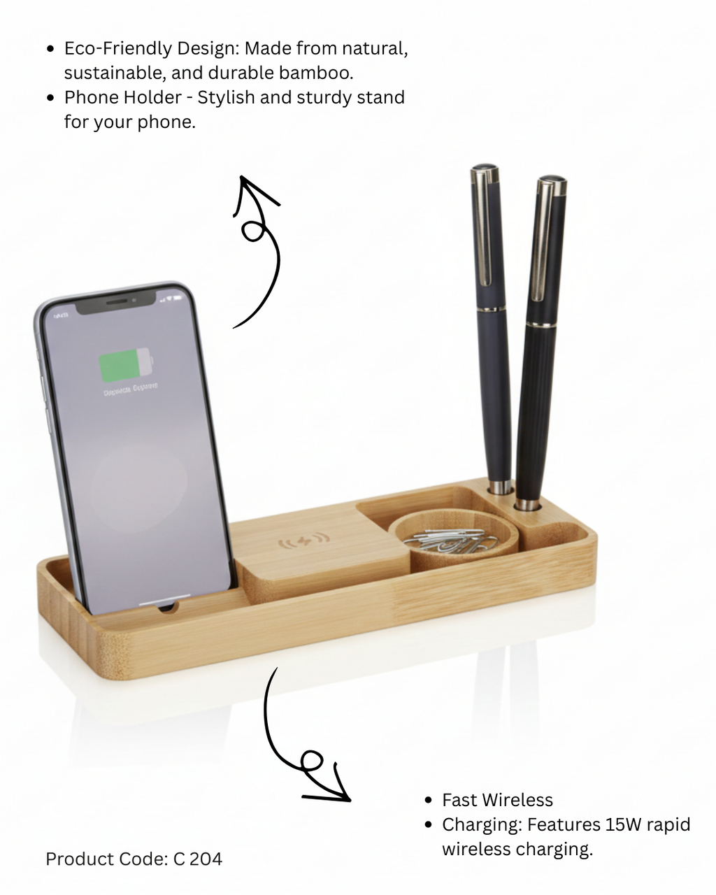 15W Bamboo Wireless Charging Desk Organizer
