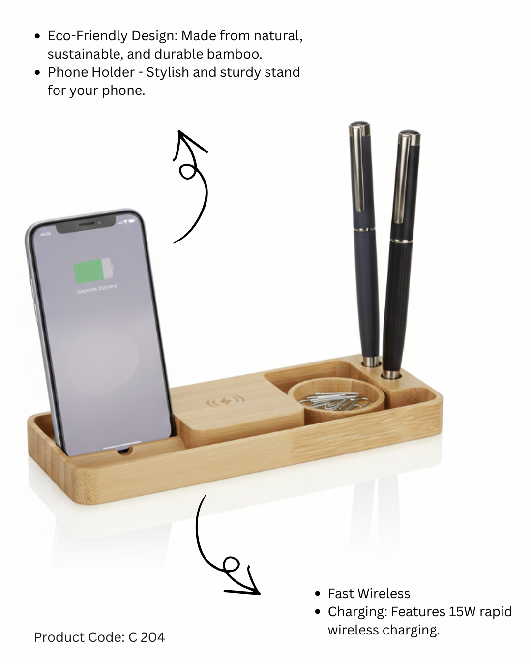 15W Bamboo Wireless Charging Desk Organizer