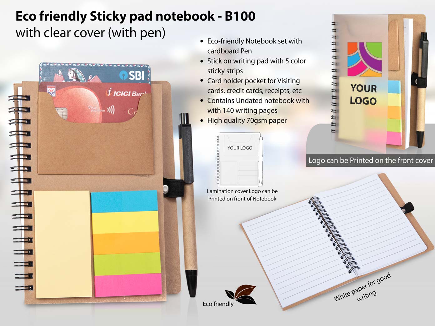 Clear-Cover Sticky Note Duo | Professional Eco Notebook & Pen