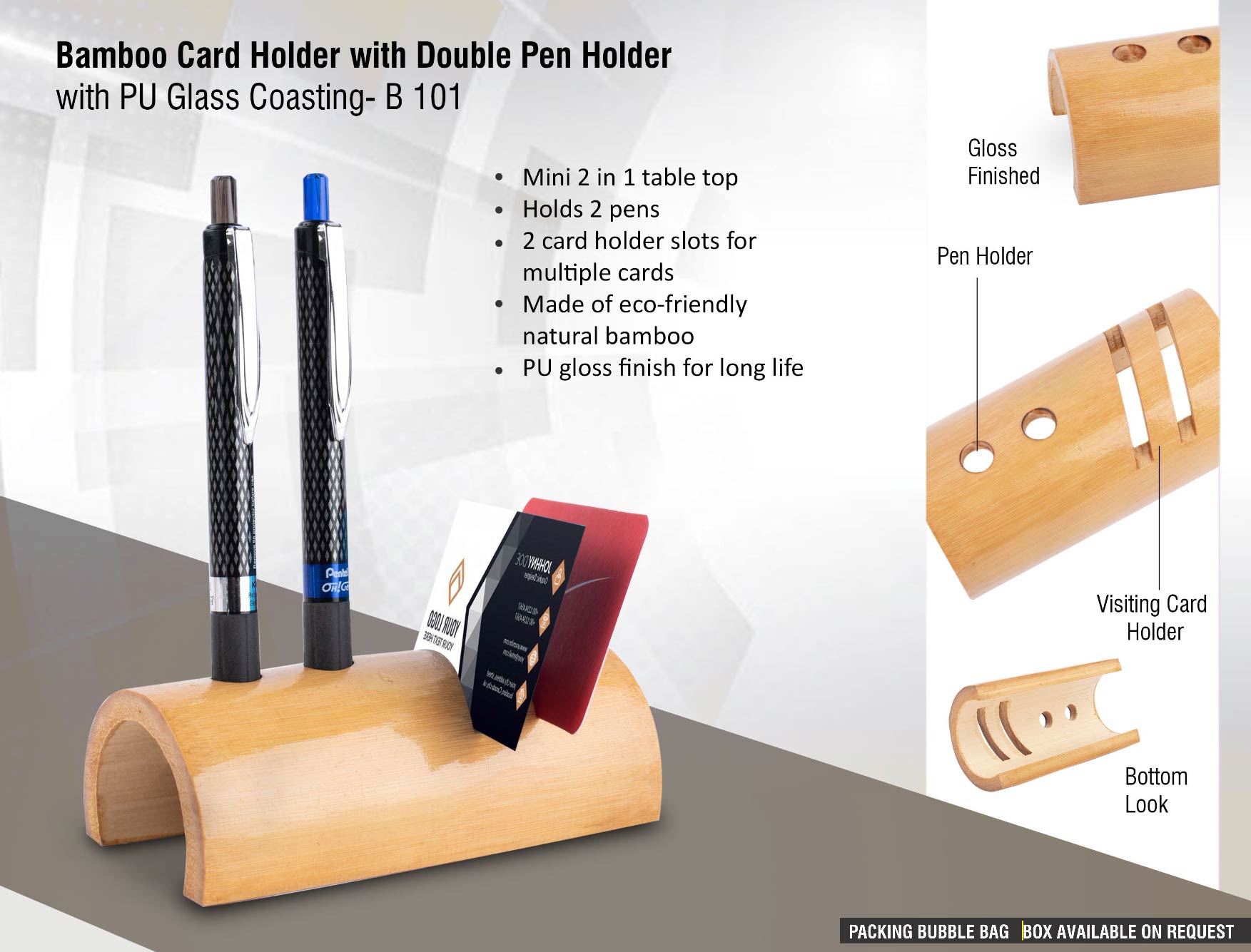 Bamboo Card-Holder Suite | Integrated Double Pen Stand Tumbler