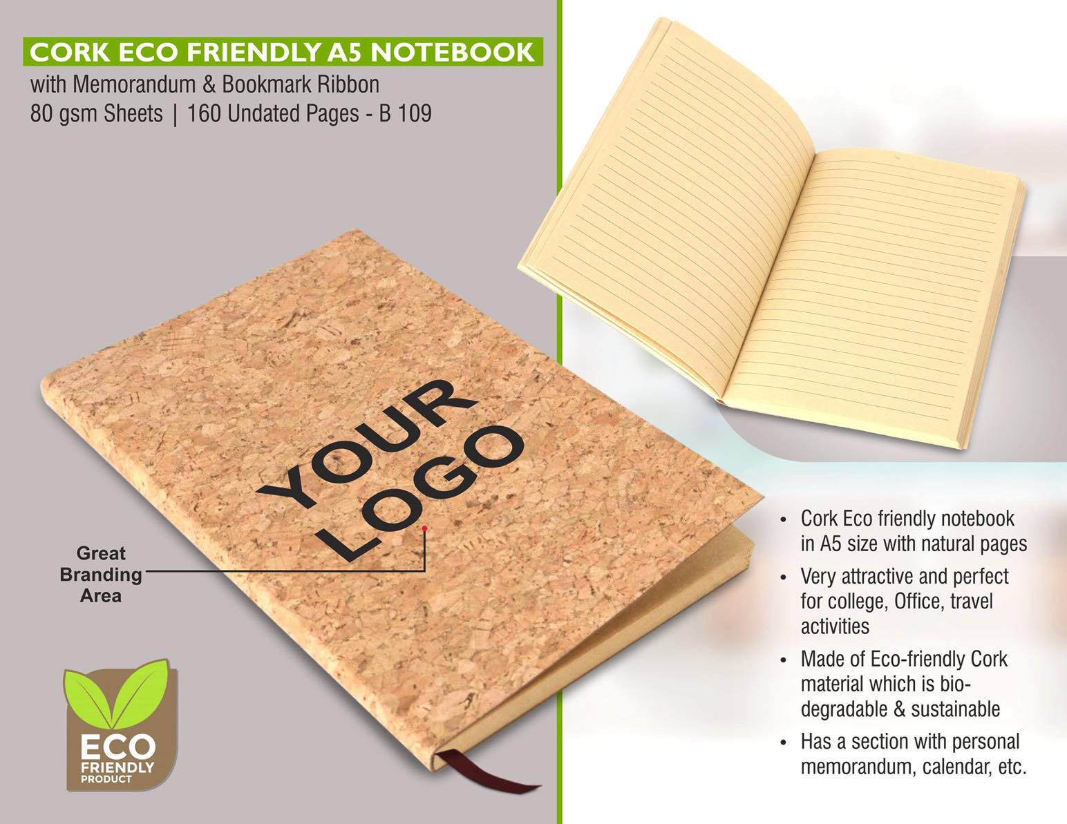 A5 Hardbound Cork Portfolio | Undated Signature Professional Notebook