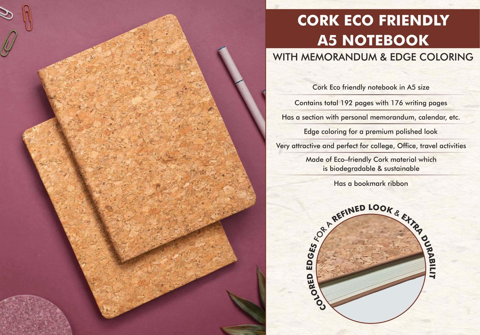 Edge-Colored Sustainability Duo | Cork A5 Signature Notebook