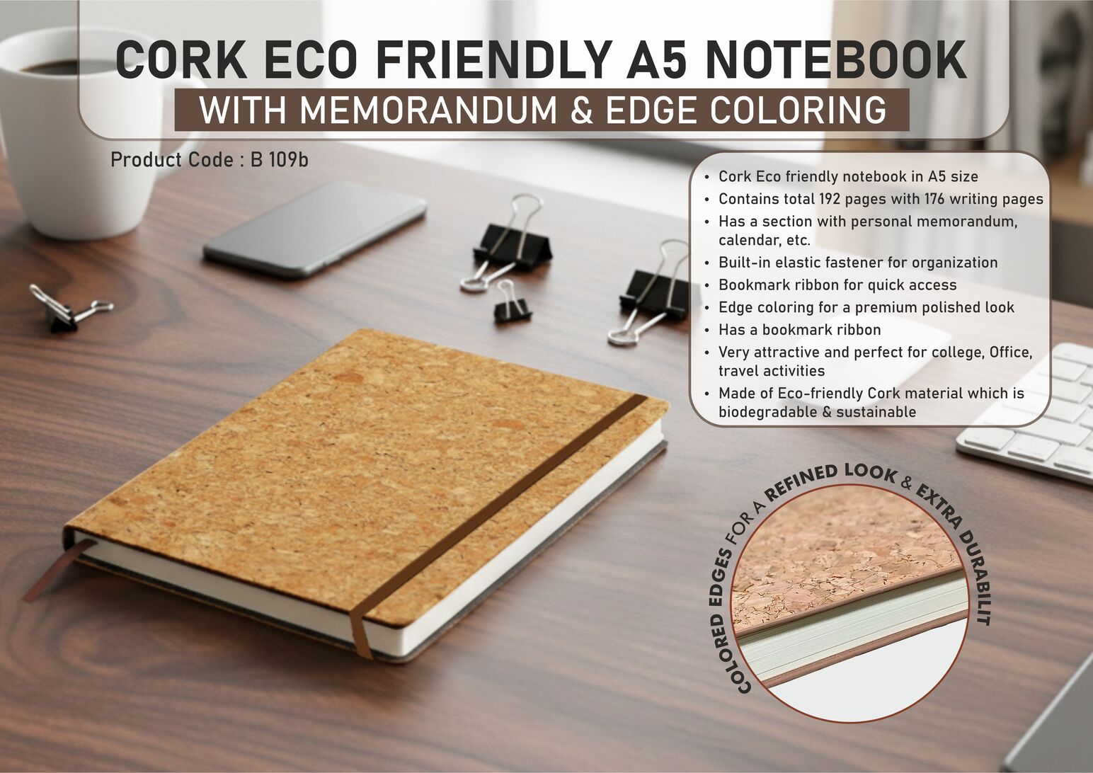 Edge-Colored Cork Sustainability | A5 Signature Notebook