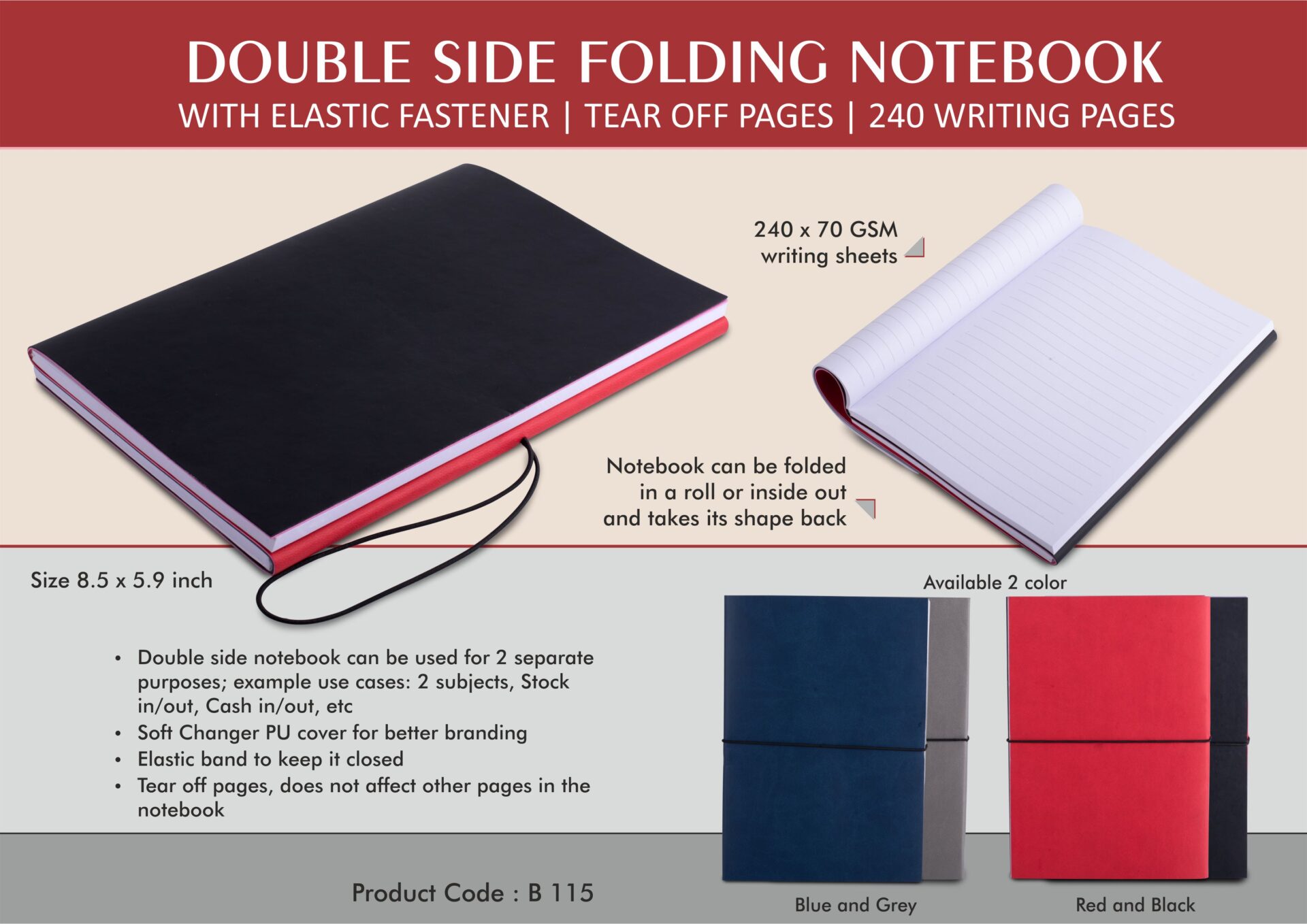 Double-Side Folding Executive | Tear-Off Page A5 Notebook