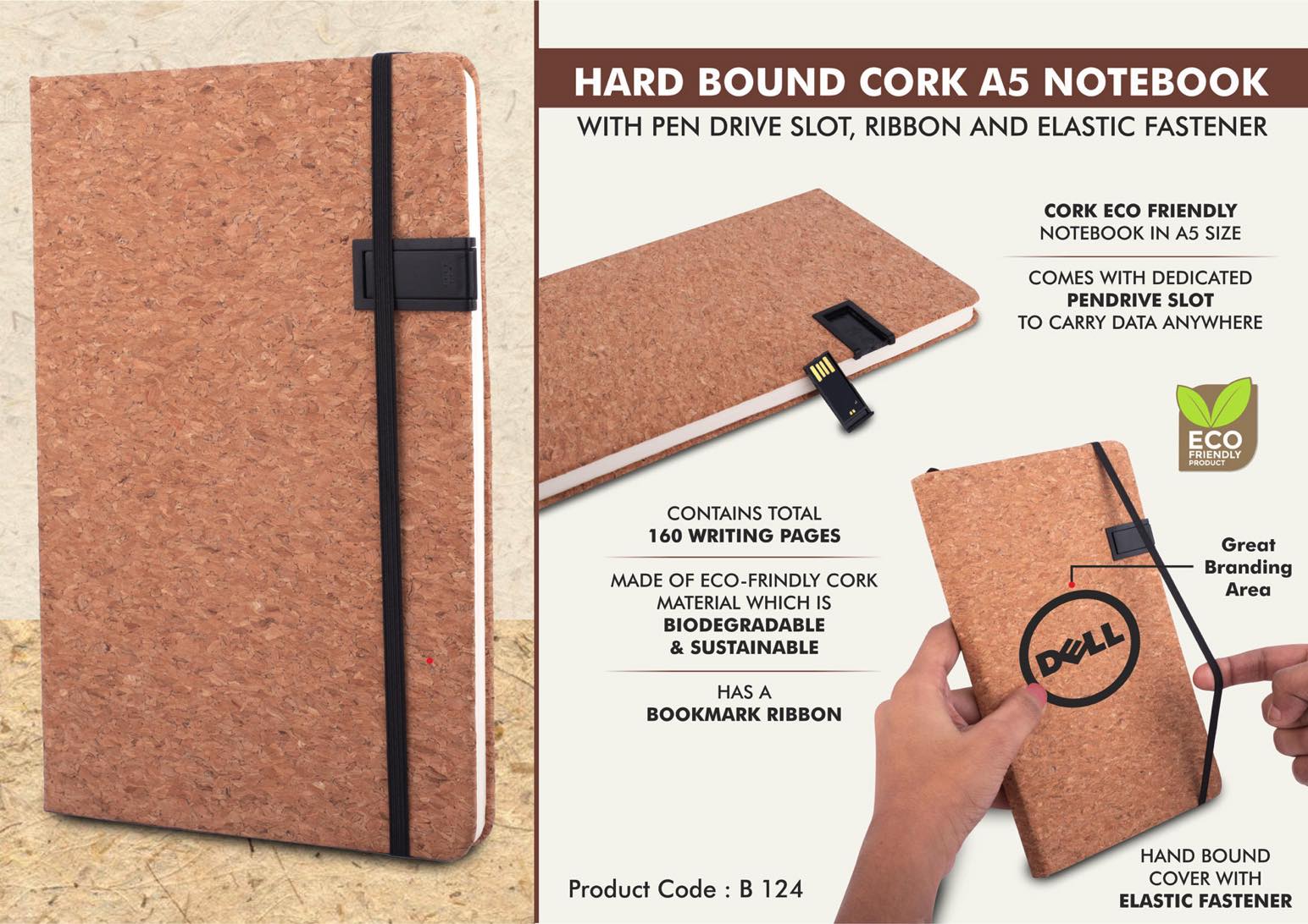 A5 Hardbound Cork Portfolio | Integrated Pen-Drive Slot Notebook