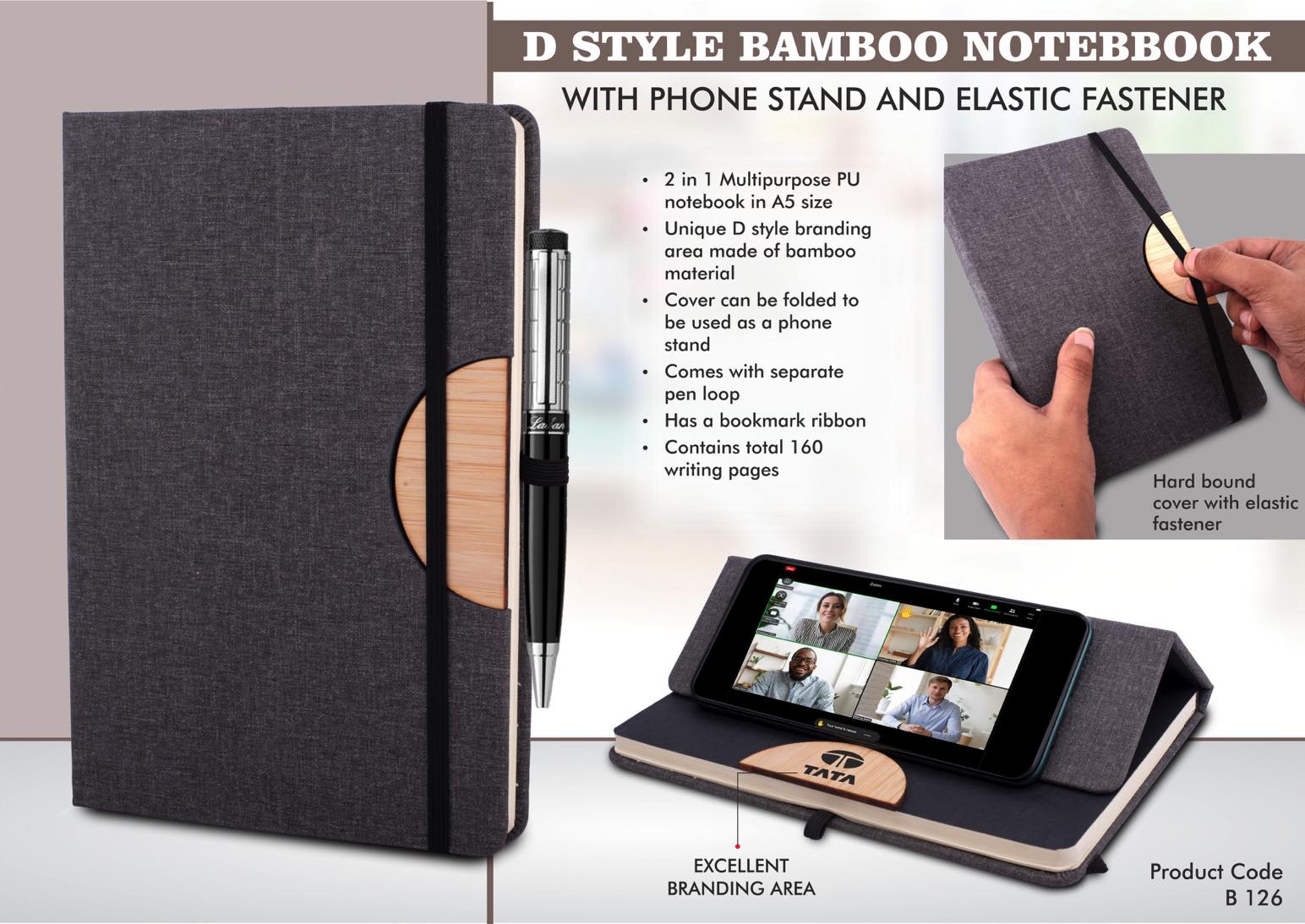 Bamboo Phone-Stand Duo | D-Style undated A5 Notebook set