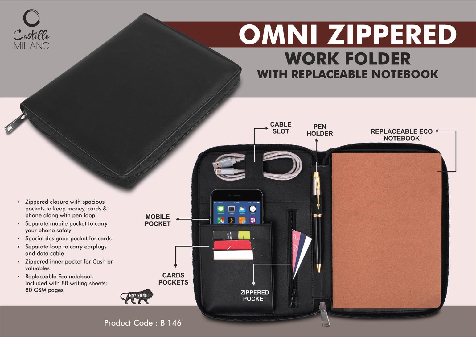 Omni Multi-Pocket Work Folder | Zippered A5 Portfolio & Pockets