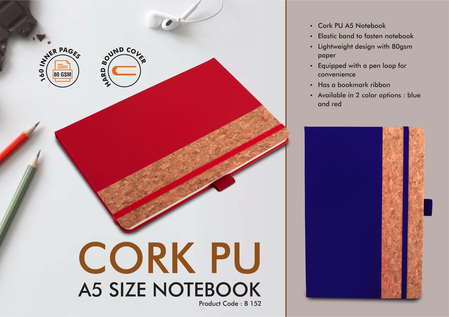 PU-Cork Professional Duo | 160-Page A5 Signature Notebook