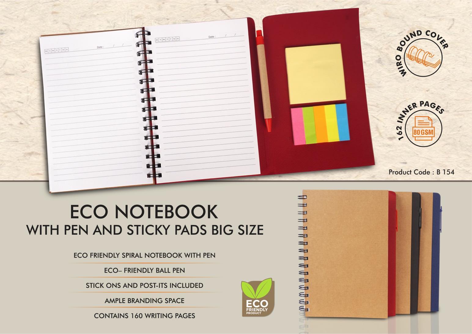 Eco-Friendly Sticky Note Duo | A5 Notebook & Eco Pen Set