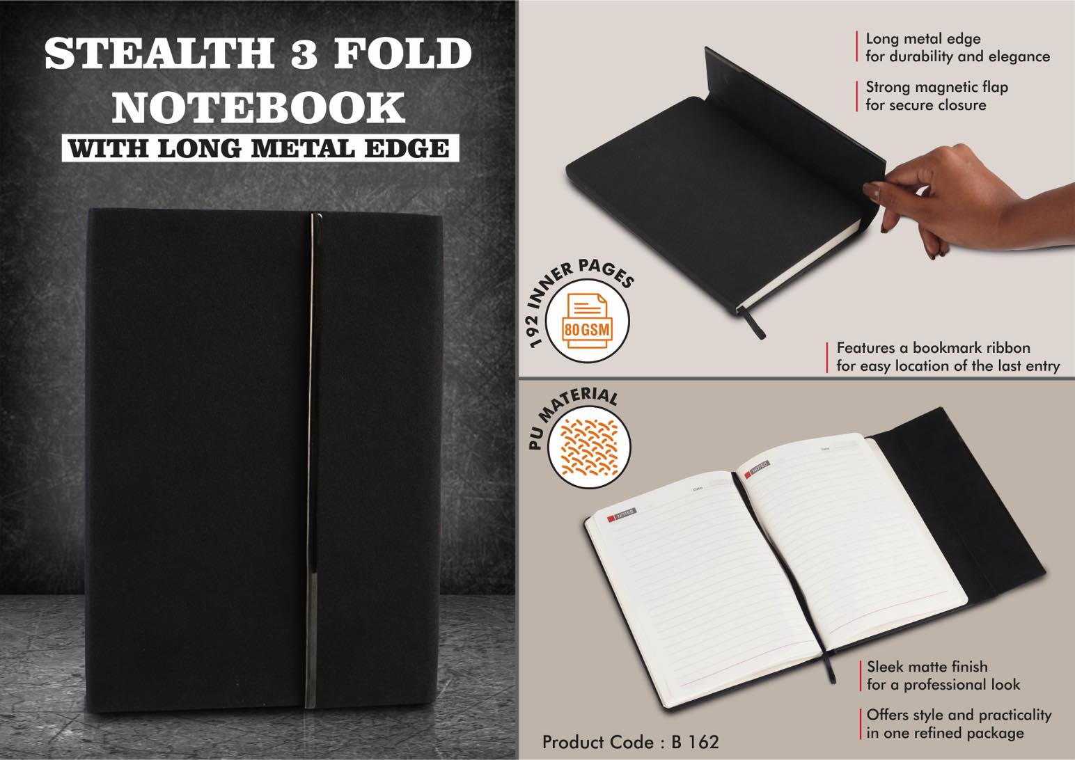 Metal Edge Stealth Executive | 3-Fold Signature Notebook