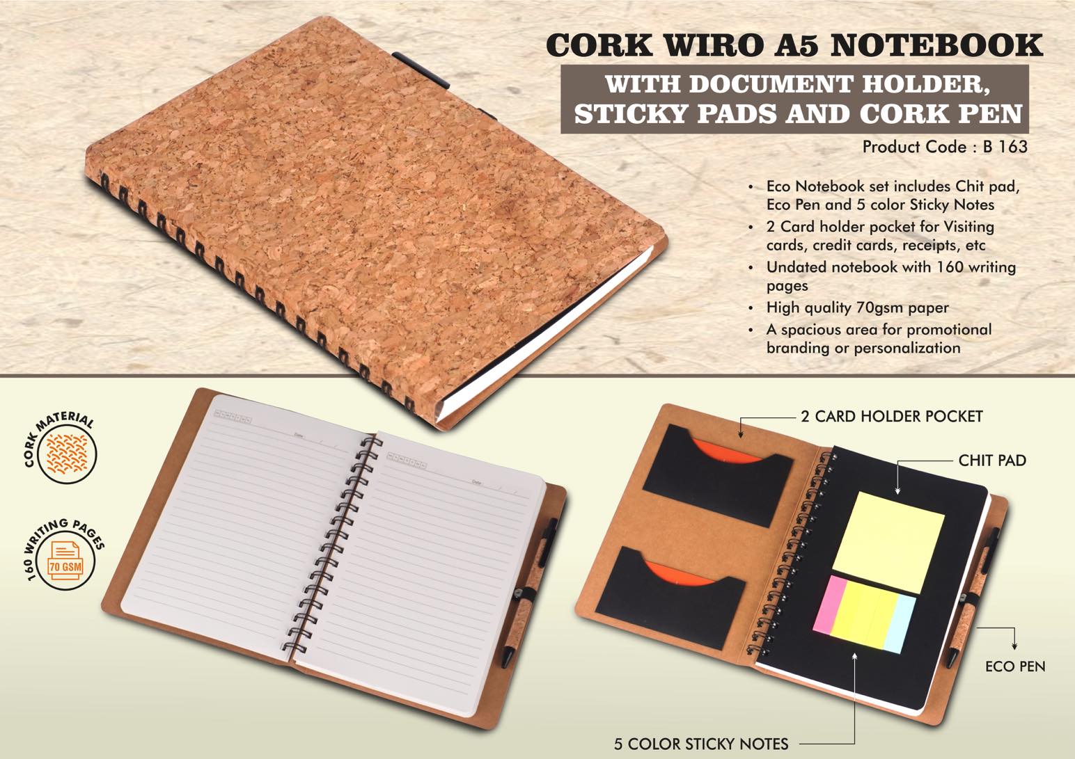 Cork Wiro Signature | A5 Notebook & Sticky Pad Ensemble