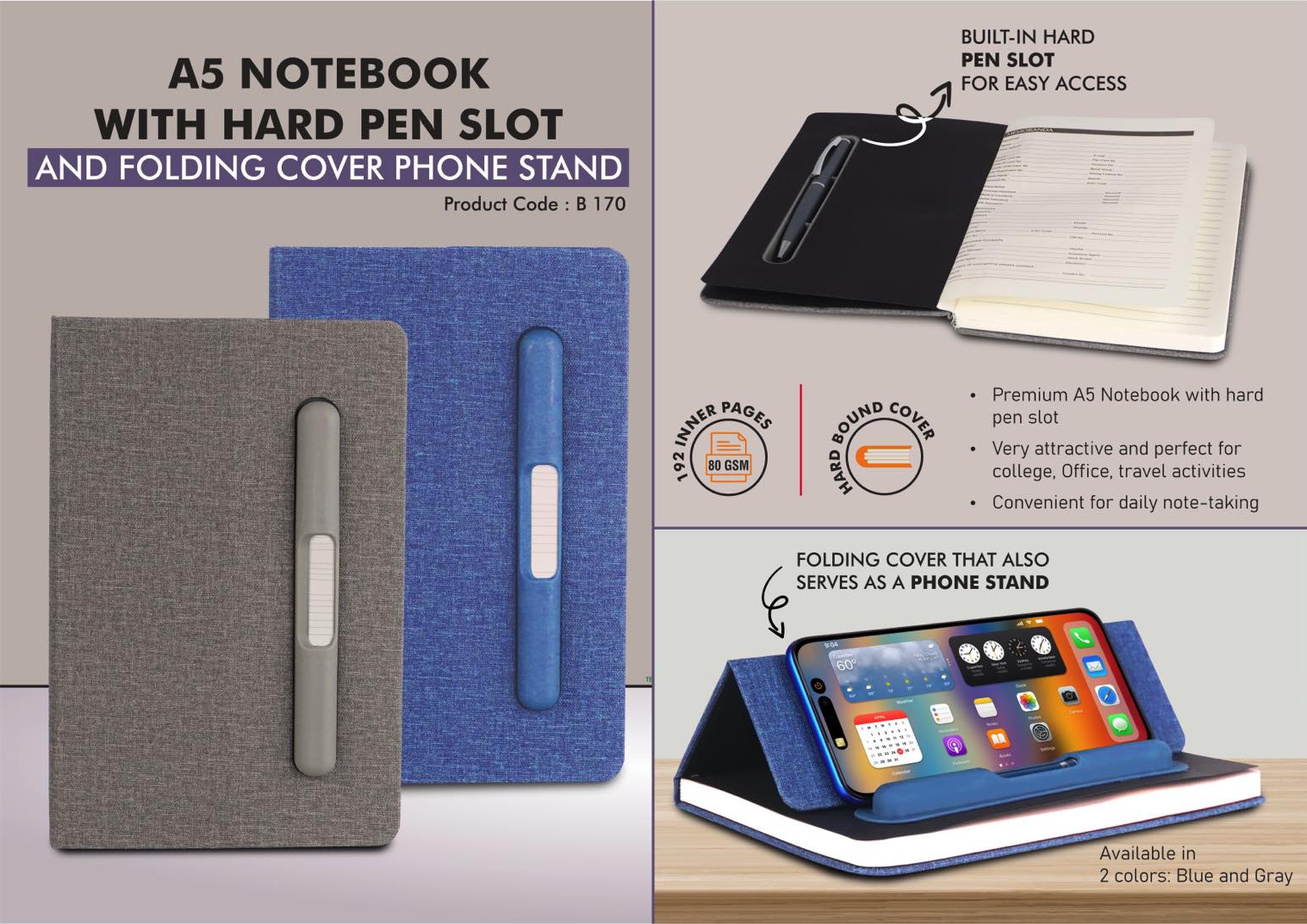 Hard Pen Slot & Phone Stand | A5 Executive Folding Notebook