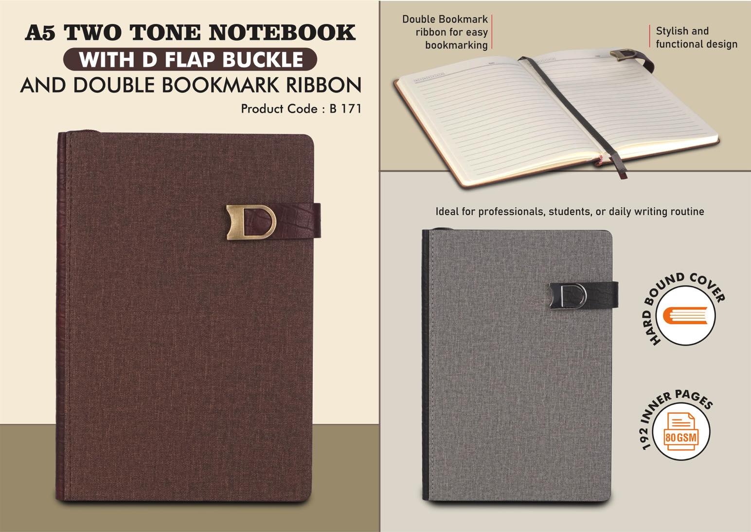 D-Flap Buckle Two-Tone Executive | Dual Ribbon A5 Notebook
