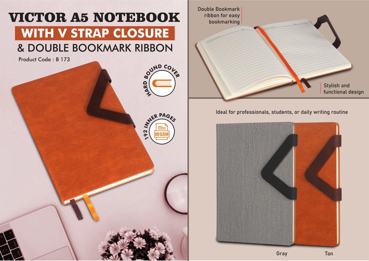 Victor V-Strap Signature Portfolio | Dual Ribbon A5 Notebook