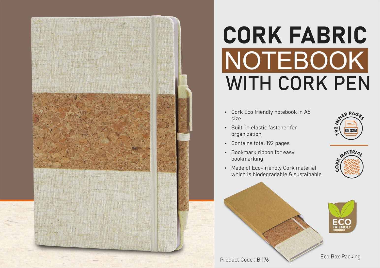 Eco-Premium Cork fabric Professional | Notebook & Pen Set