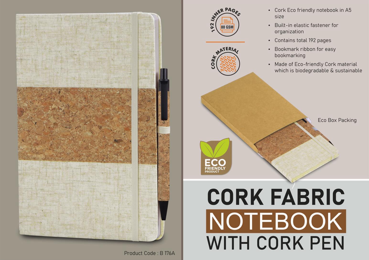 Cork Fabric Professional | 200-Sheet Notebook & Pen Set