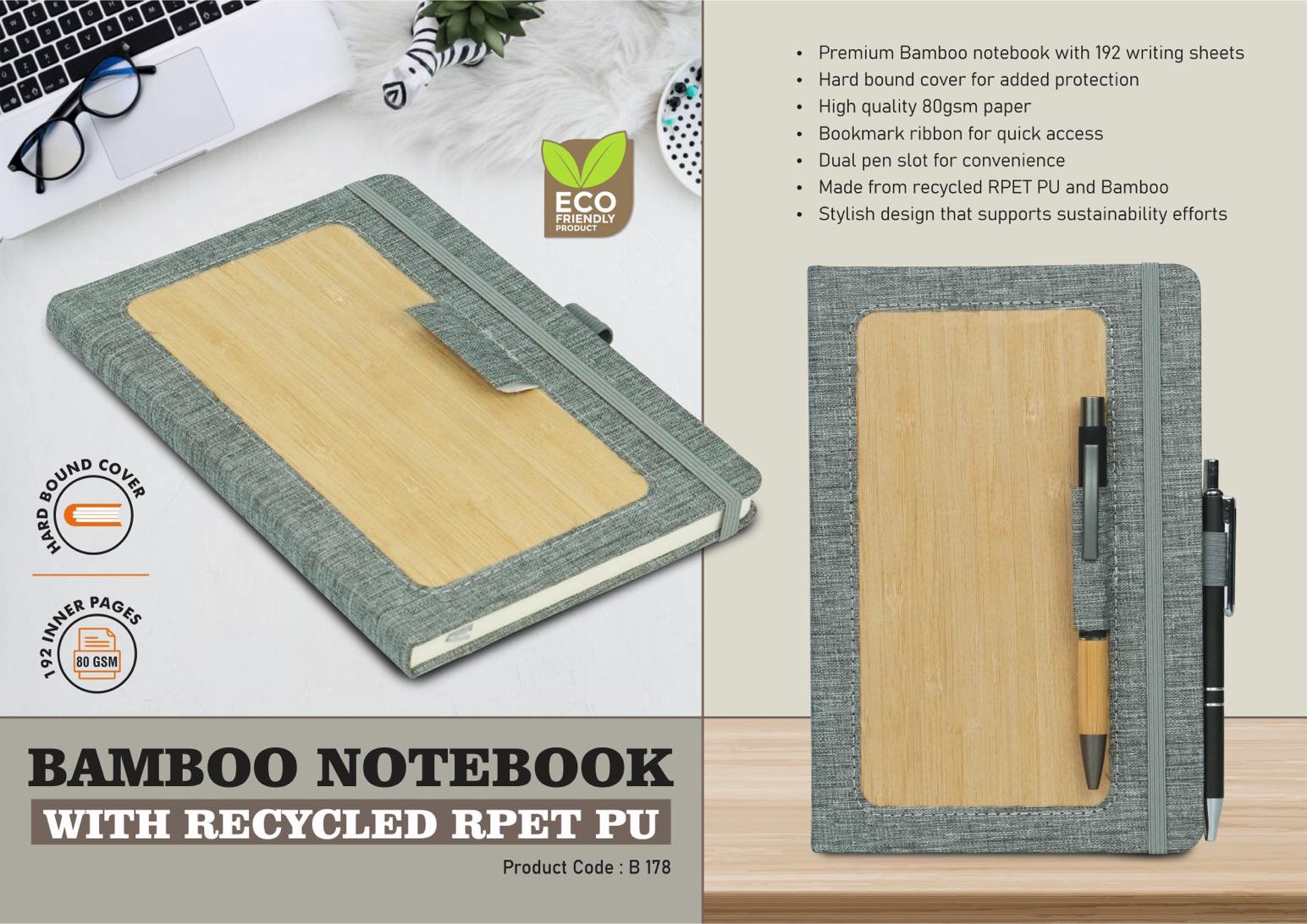 Sustainable RPET PU | Bamboo Signature A5 Professional Notebook