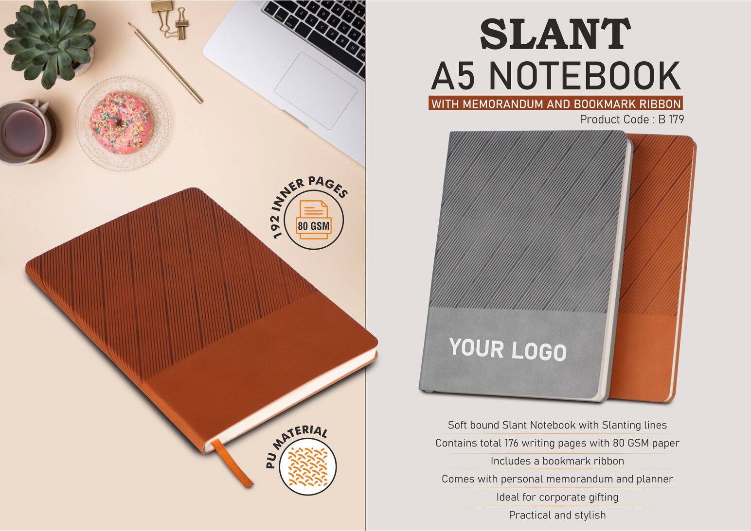 Slant A5 Executive Portfolio | With Memorandum & Ribbon