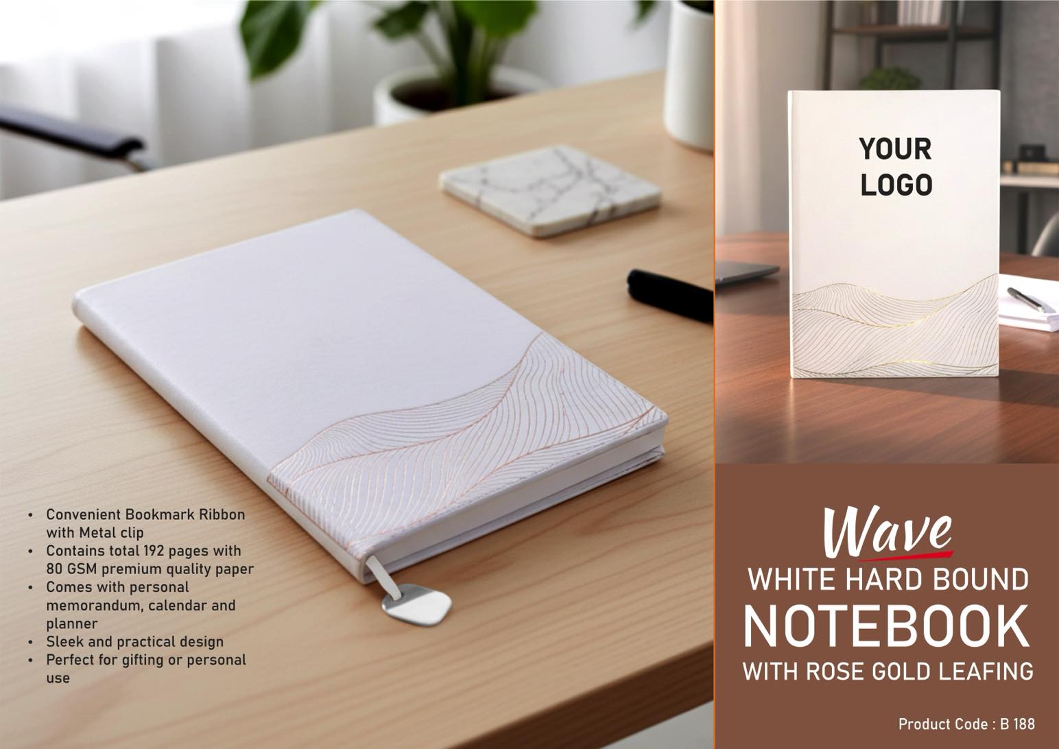 Rose-Gold Wave Elite Series | White Hardbound A5 Notebook