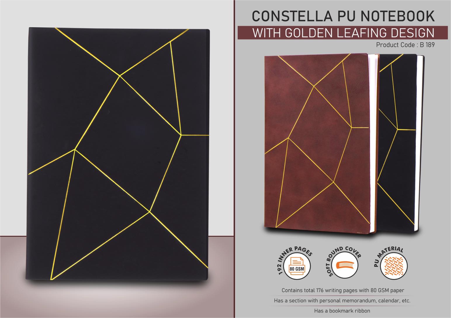 Constella Golden Leafing Suite | A5 premium PU Notebook