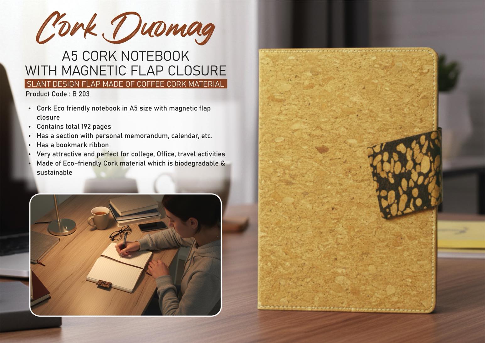 Cork DuoMag Signature | Coffee-Cork A5 Magnetic Notebook