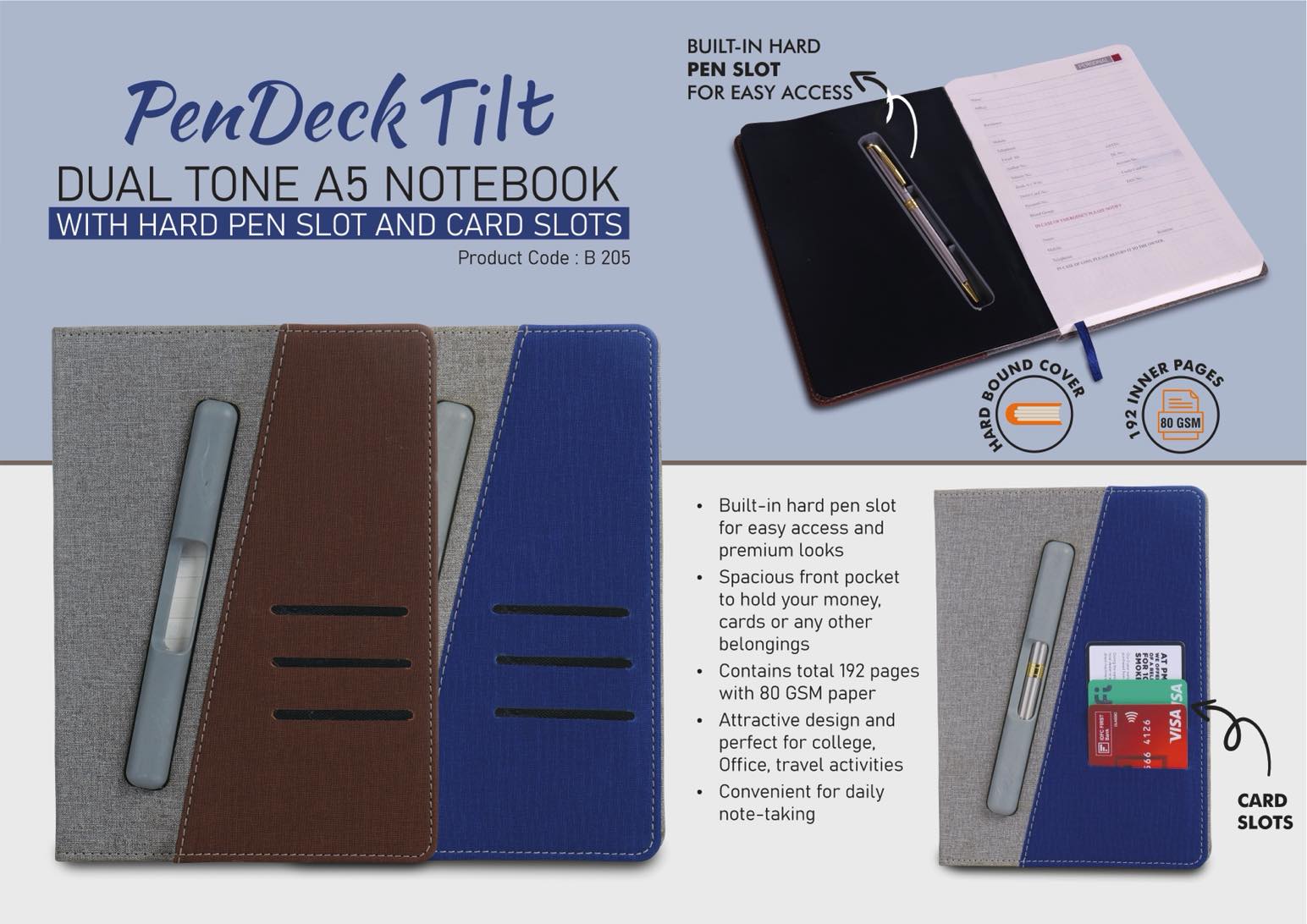 PenDeck Tilt Two-Tone Suite | A5 Notebook & Pen Slots