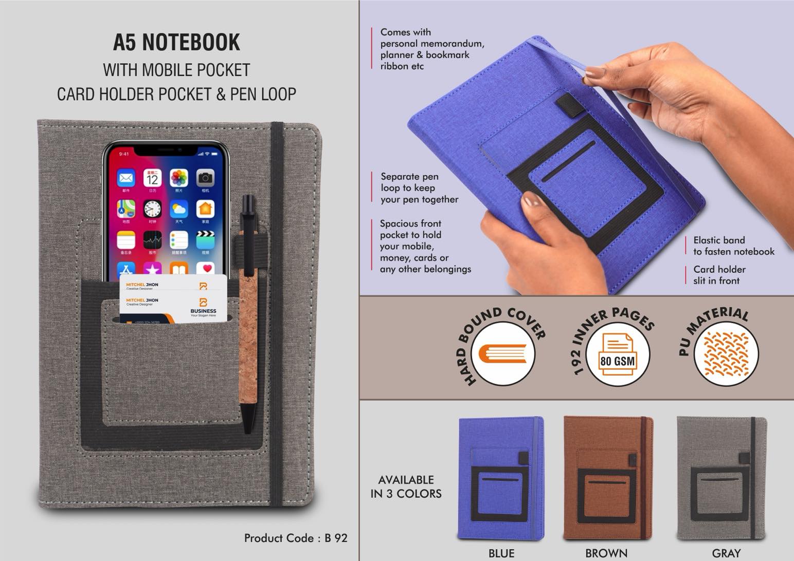 Mobile Pocket & Pen Loop Duo| A5 Signature Portfolio Set