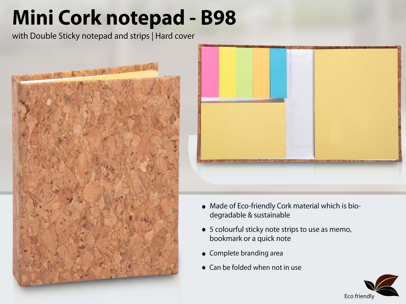 Mini Cork Hard-Cover Duo | Double-Sticky Notepad & Strips