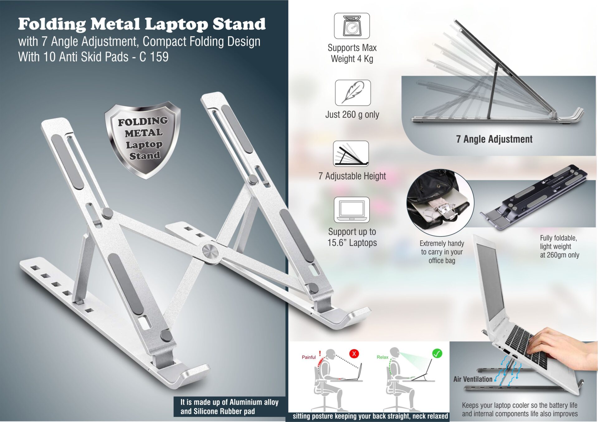 7-Angle Folding Metal Signature | Compact Laptop Stand Suite