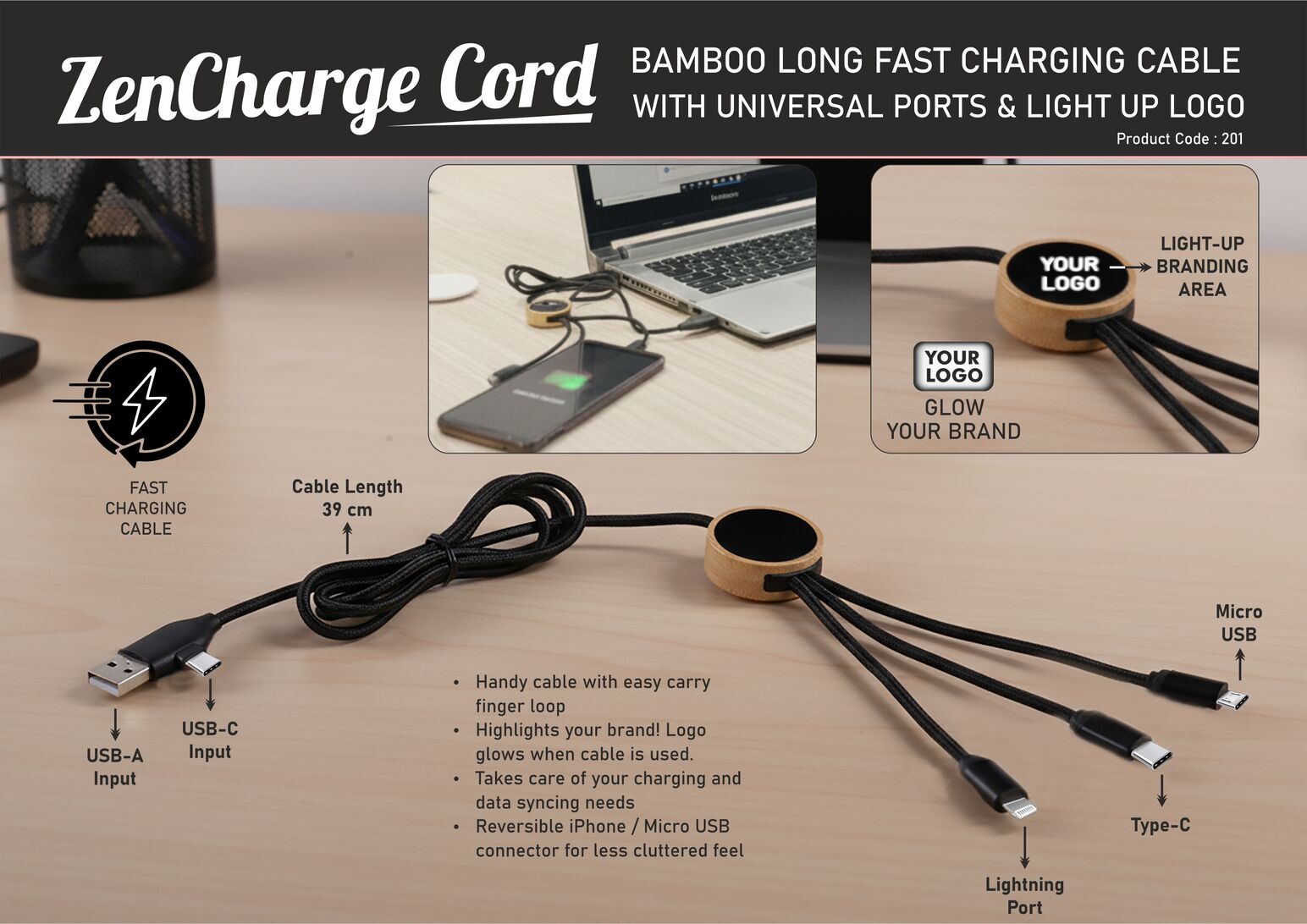 ZenCharge Cord Universal | Bamboo Fast Charging Nylon Cable