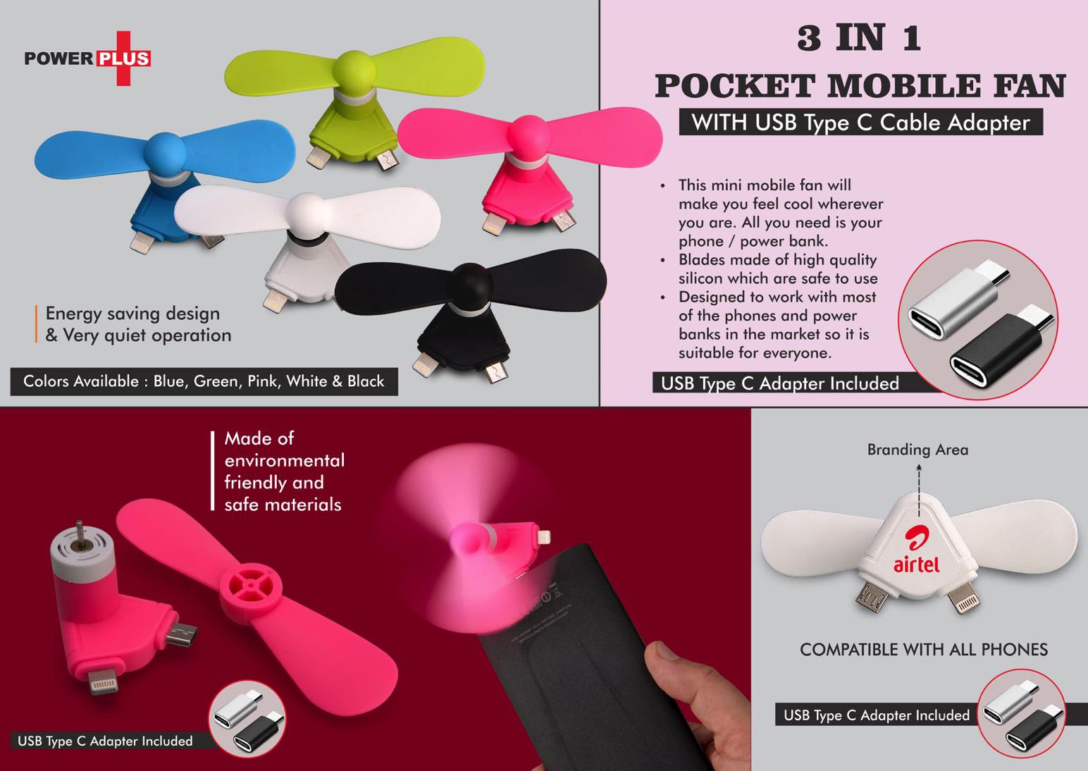 Anywhere Pocket Mobile Fan | Multi-Port (Micro, iPhone, Type-C)