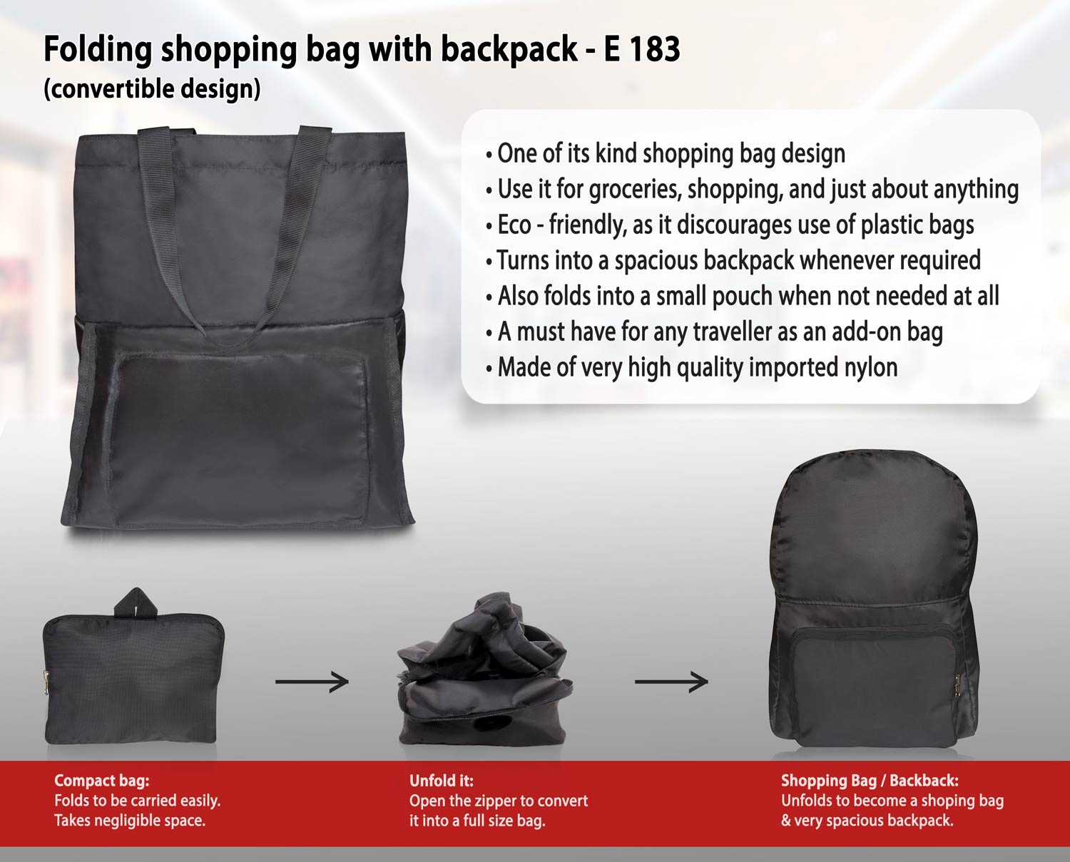 Durable Folding Travel Tote | Essential Multi-Purpose Shopping bag