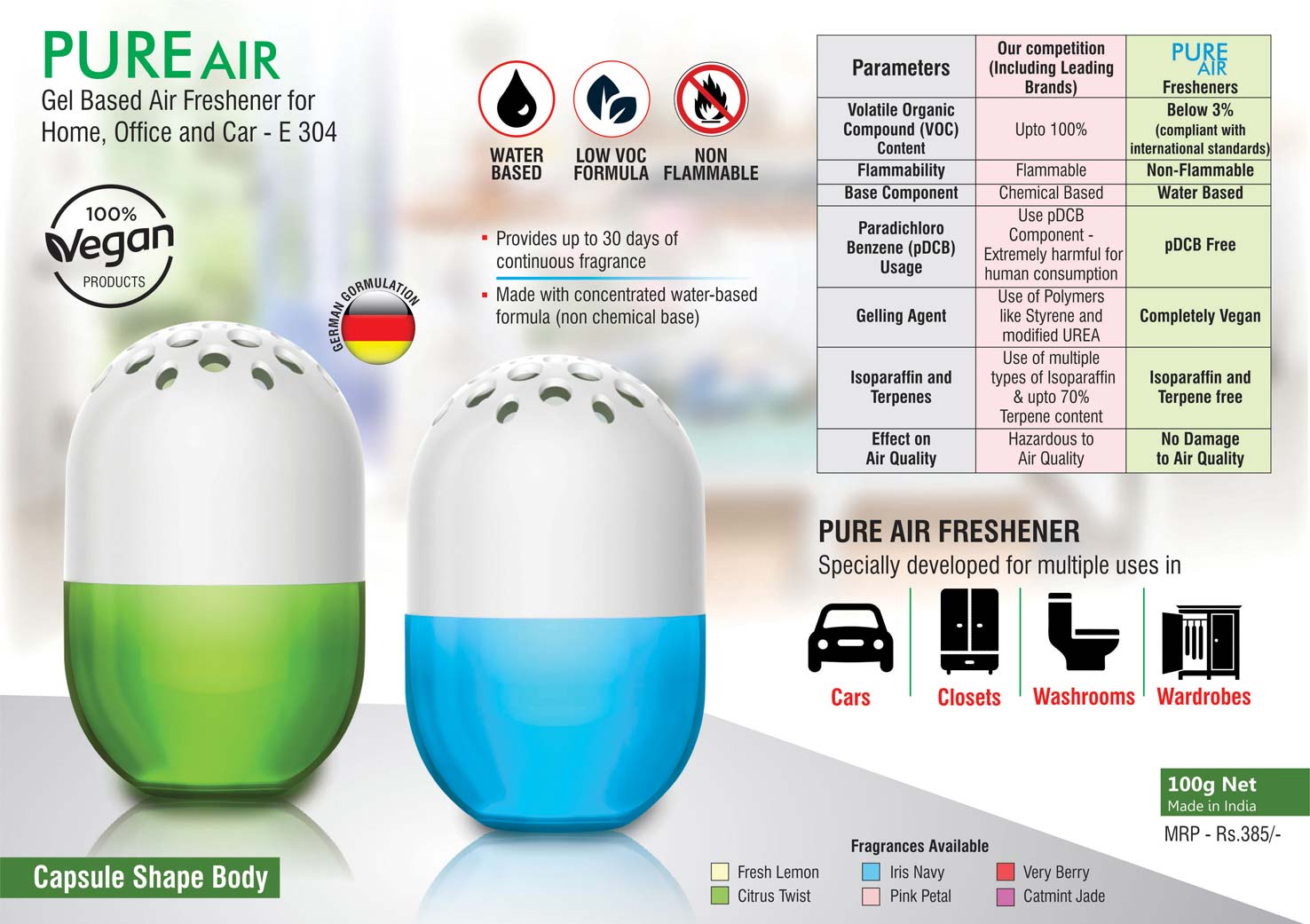 Pure Air Capsule Gel | 100g Multi-Surface Air Freshener