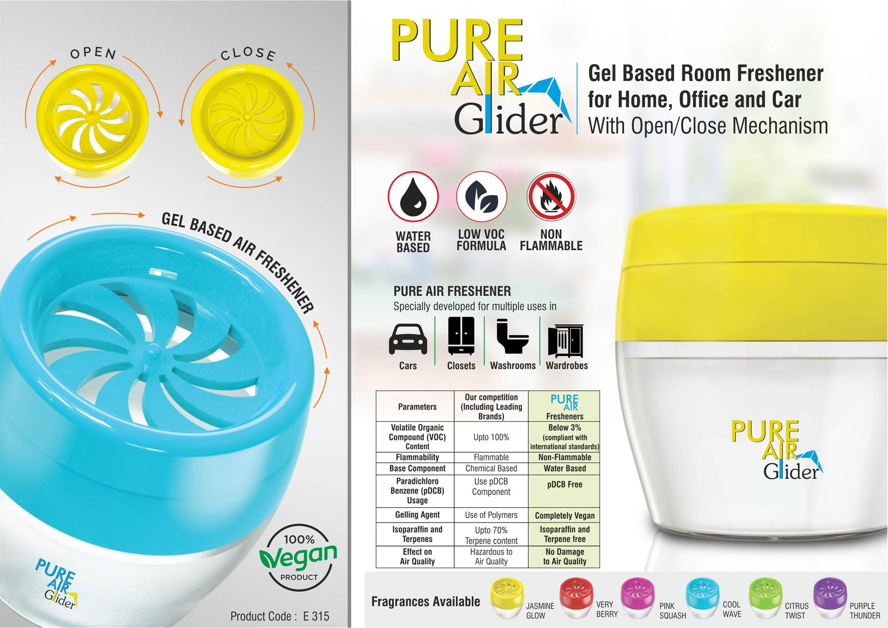 Pure Air Glider 125g Gel | Multi-Surface Room Freshener