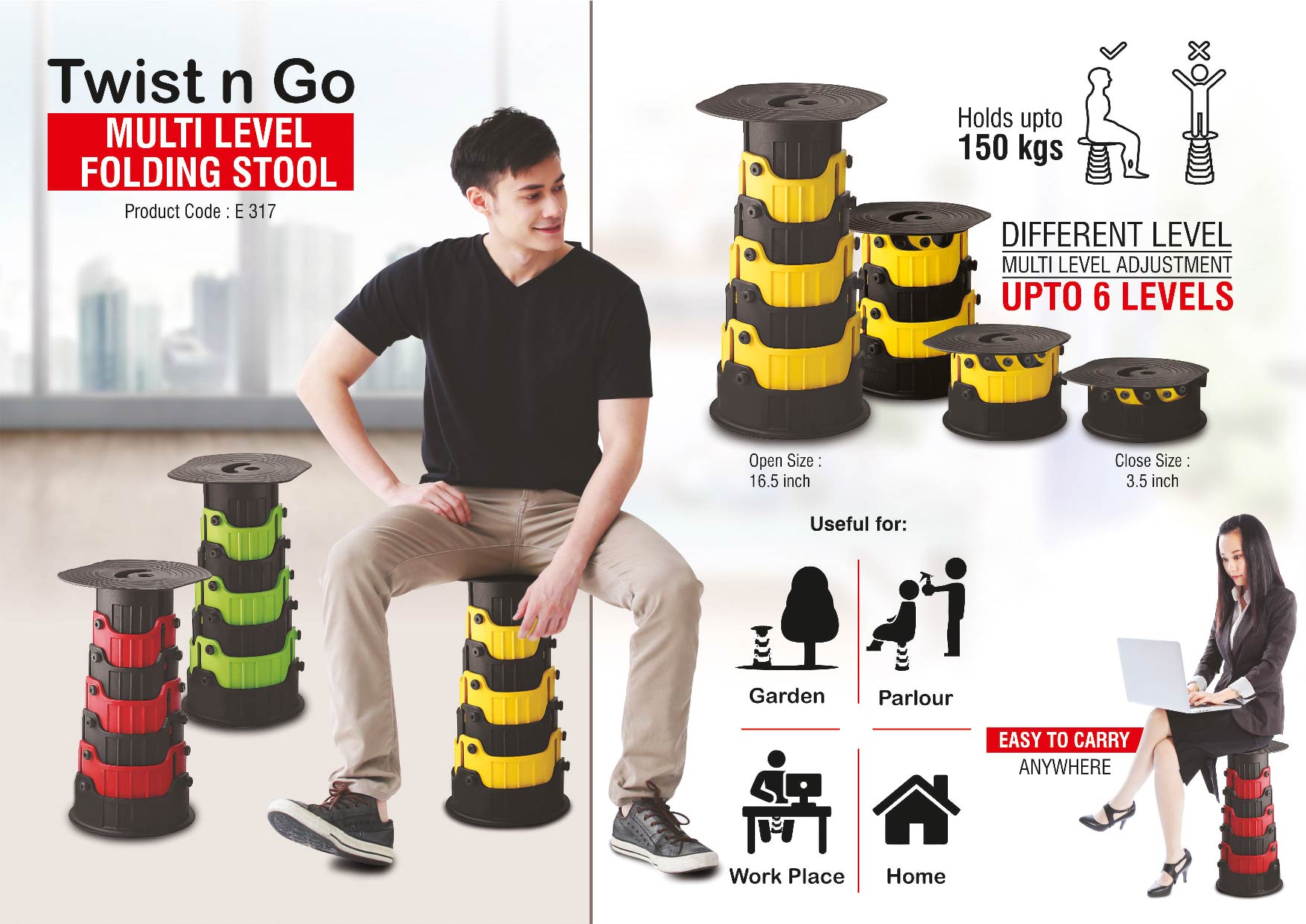 Twist-N-Go Multi-Level Suite | Folding Stool Travel Accessory