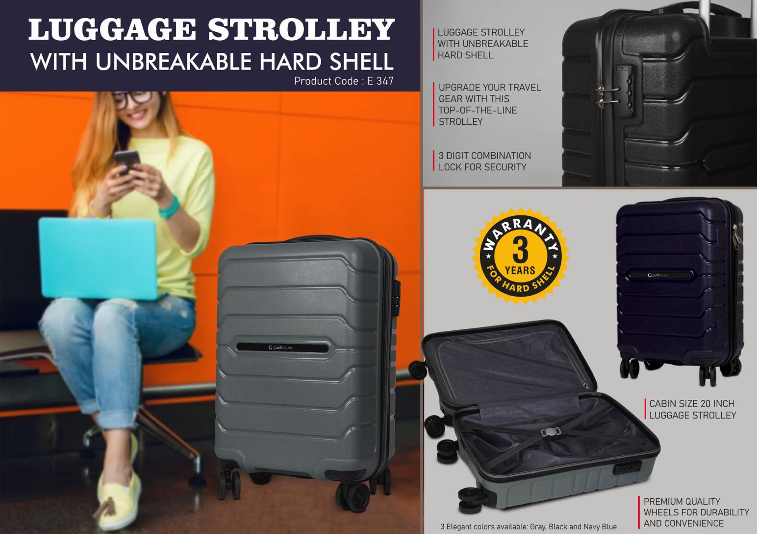 Unbreakable 20-Inch Strolley | Cabin-Size Hard Shell Luggage
