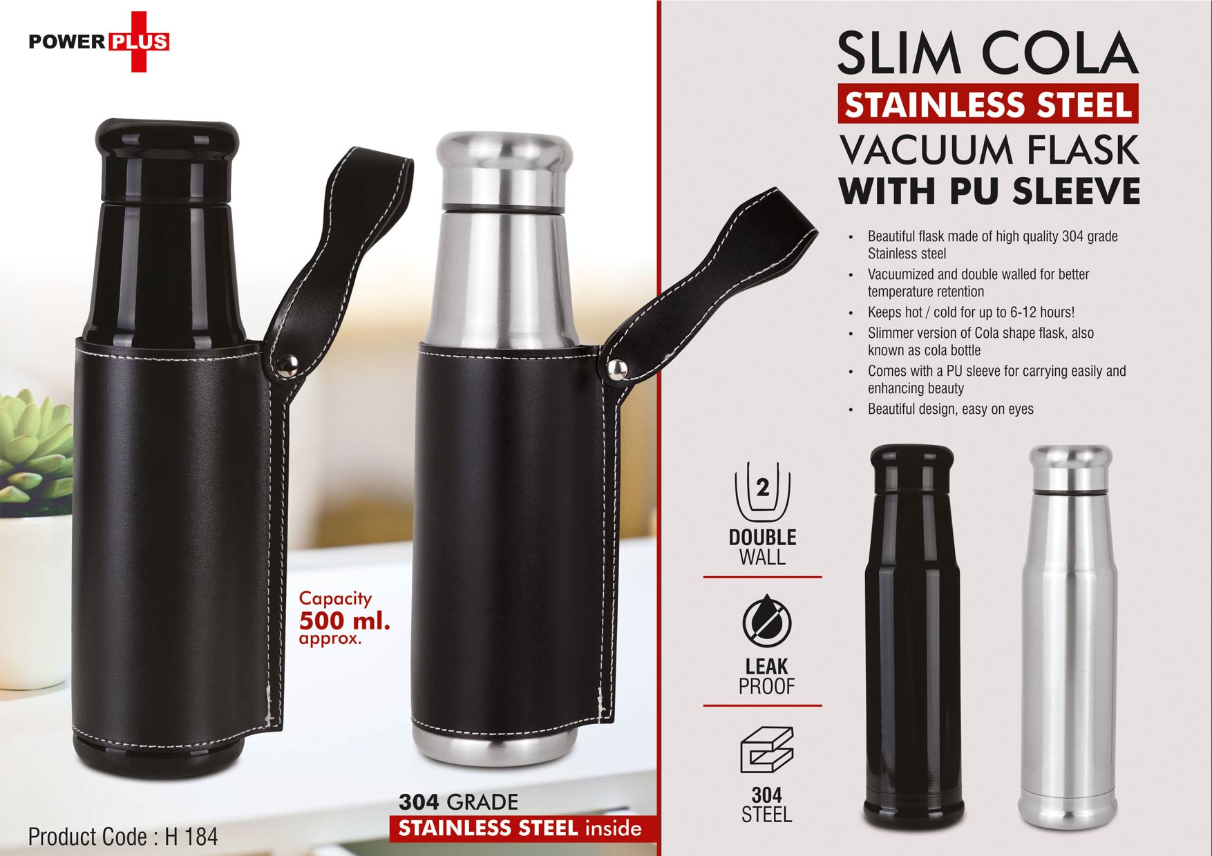 Slim Cola PU Sleeve | Premium Stainless steel Vacuum Flask