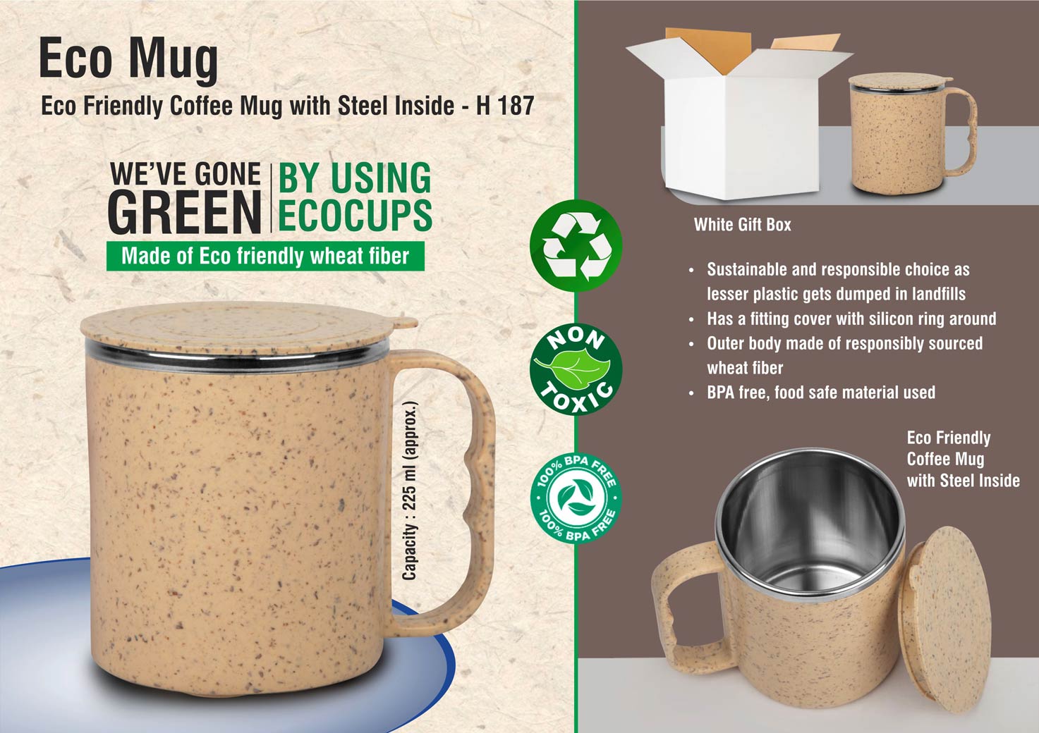 EcoMug Wheat Fiber Series | Stainless steel Inner Body Mug